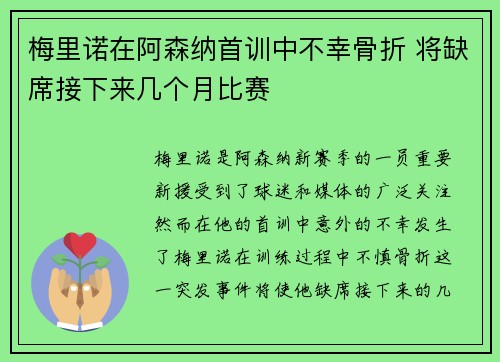 梅里诺在阿森纳首训中不幸骨折 将缺席接下来几个月比赛